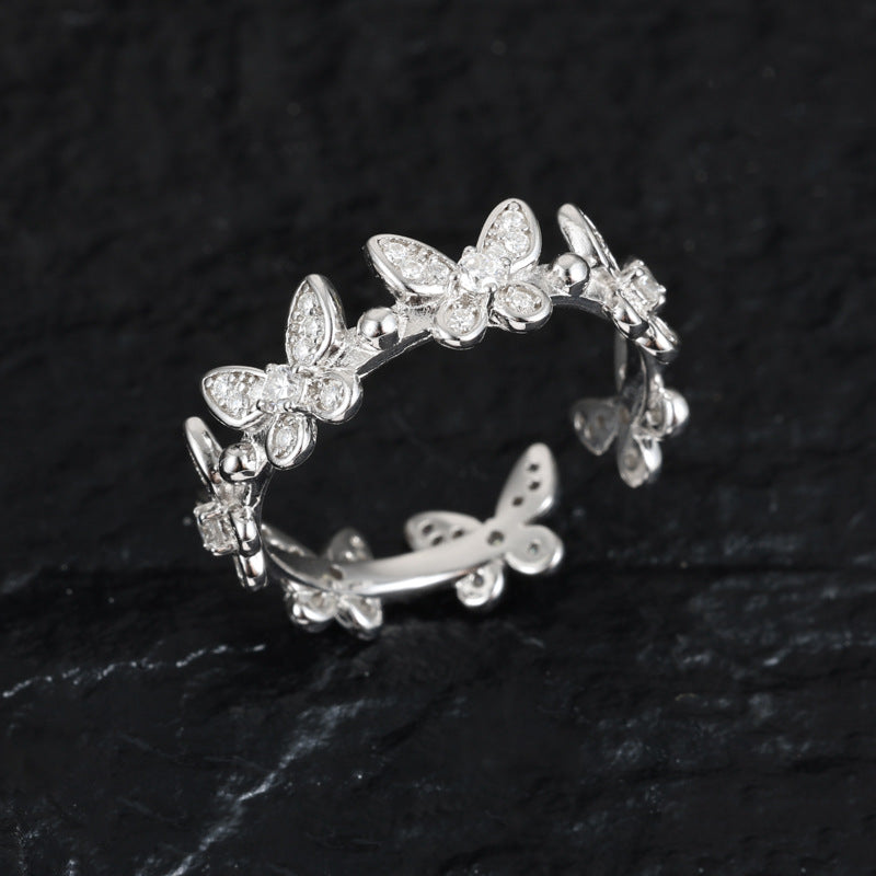 Dainty Moissanite Butterfly Ring 925 Silver Open | Caratix