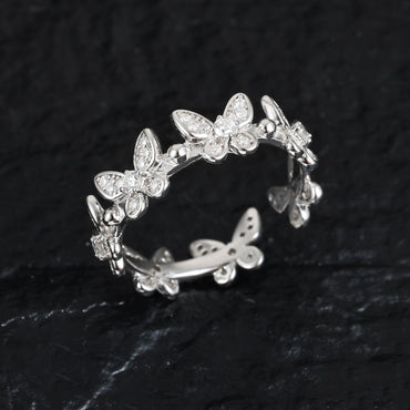 Dainty Moissanite Butterfly Ring 925 Silver Open | Caratix