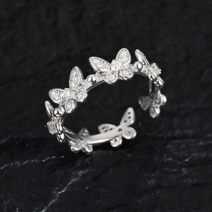 Dainty Moissanite Butterfly Ring 925 Silver Open | Caratix