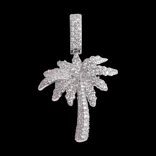 Miami Palm Tree Pendant Necklace for Men | Hip Hop Iced Out Pave CZ Jewelry | Tropical Copper Zircon Ice Pendant | Caratix - CaratixJewelry