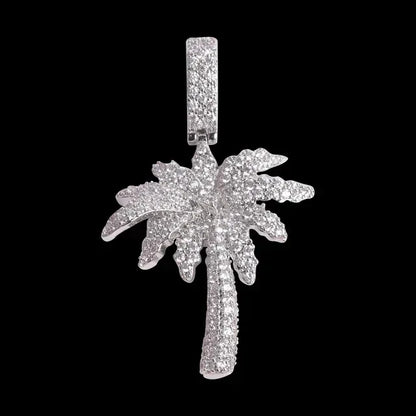 Miami Palm Tree Pendant Necklace for Men | Hip Hop Iced Out Pave CZ Jewelry | Tropical Copper Zircon Ice Pendant | Caratix - CaratixJewelry