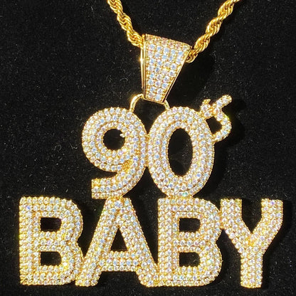 Iced Out "90s BABY" Text Pendant | Women's Y2K Nostalgia Necklace - CaratixJewelry