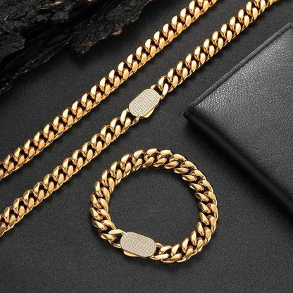 Stainless Steel Iced Out Cuban Chain Zircon Necklace with Spring Clasp for Men | Caratix Jewelry - CaratixJewelry