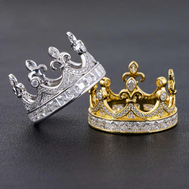 D-Color VVS Moissanite Crown Ring | S925 Silver Unisex Iced Out Hip Hop Jewelry - CaratixJewelry