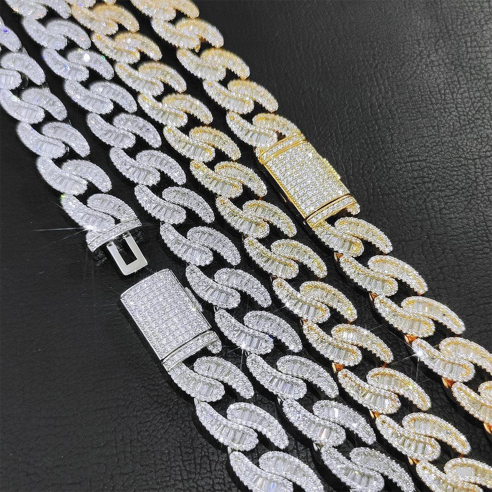 15mm T-Shape Zircon Cuban Link Necklace - CaratixJewelry