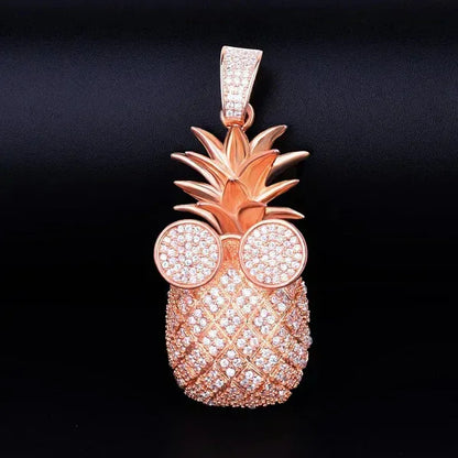 Iced Out 'Cool Pineapple' with Glasses Pendant | Men's Tropical Hip Hop Fruit Necklace | Premium Copper CZ Swag Jewelry | Summer Vacation Bling | Caratix - CaratixJewelry