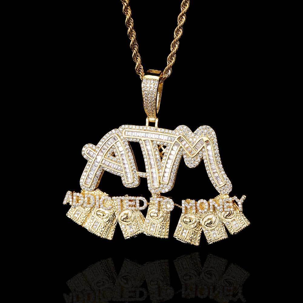 ATM Dollar Letter Pendant Necklace with T-Shaped Zircon Stones for Men | Caratix Jewelry - CaratixJewelry