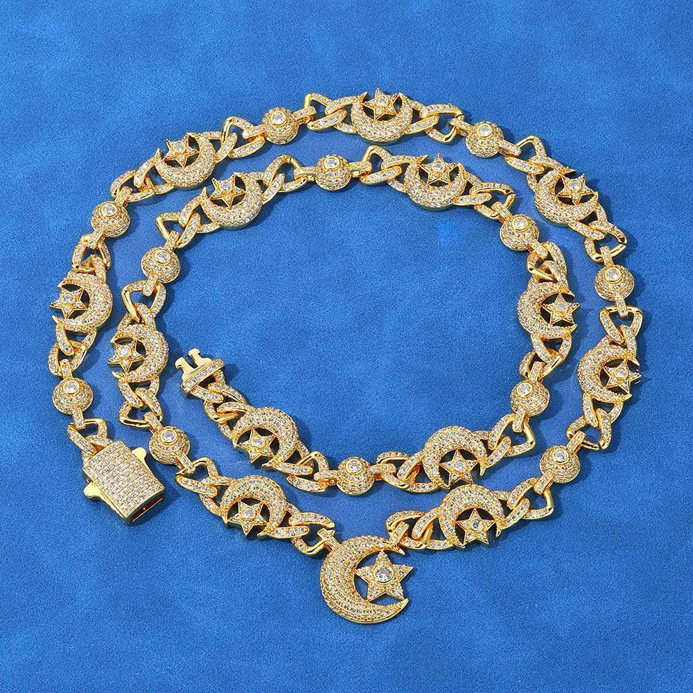 Custom 10mm Moon Star Necklace & Bracelet Gold Chain for Rapper | Caratix - CaratixJewelry