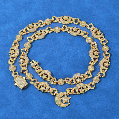 Custom 10mm Moon Star Necklace & Bracelet Gold Chain for Rapper | Caratix - CaratixJewelry