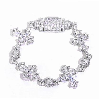 Rapper Iced Out Chain Round Bead Zircon Cross Necklace for Men | Caratix Jewelry - CaratixJewelry