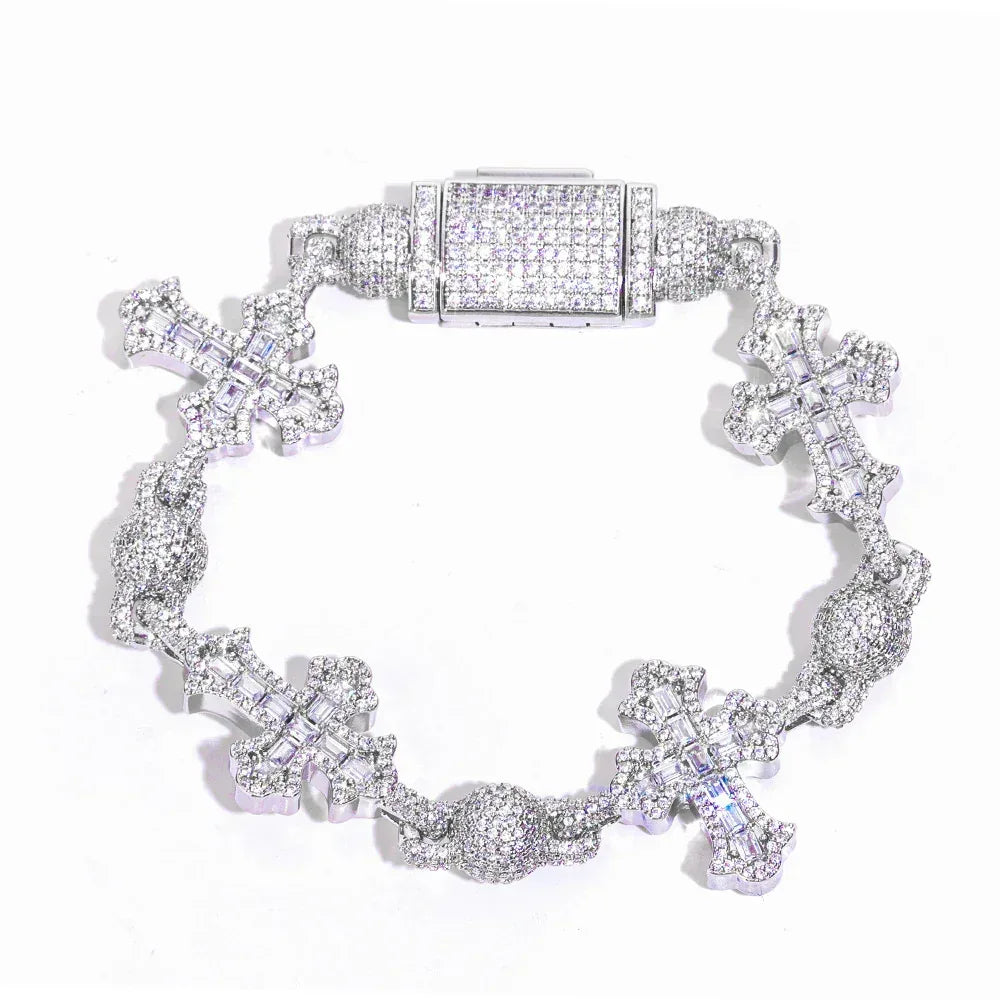 Custom Vintage Baguette Cross Ball Bracelet | Iced Out Round Bead Rapper Chain | Caratix - CaratixJewelry