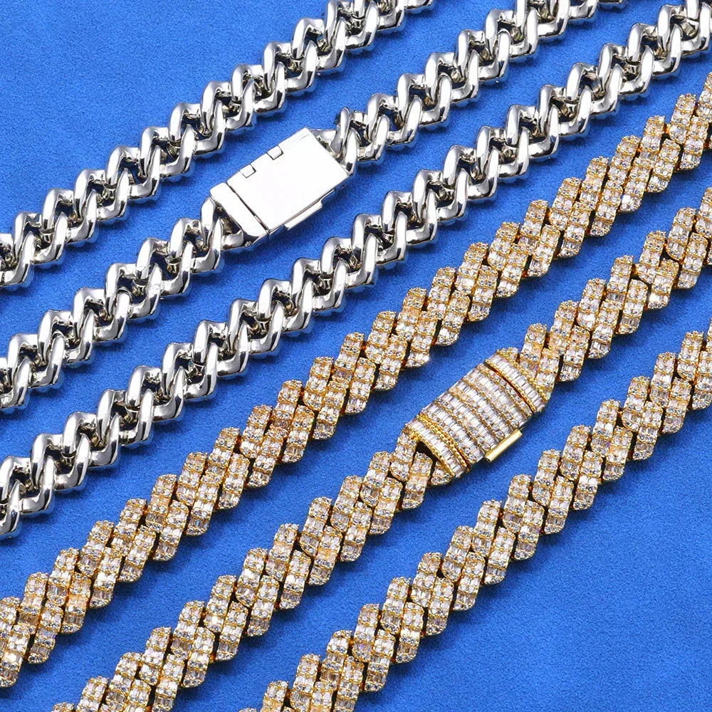 Custom 10mm Rhombus Baguette Cuban Link Chain - CaratixJewelry