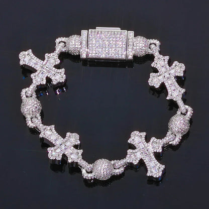 Custom Vintage Baguette Cross Ball Bracelet | Iced Out Round Bead Rapper Chain | Caratix - CaratixJewelry