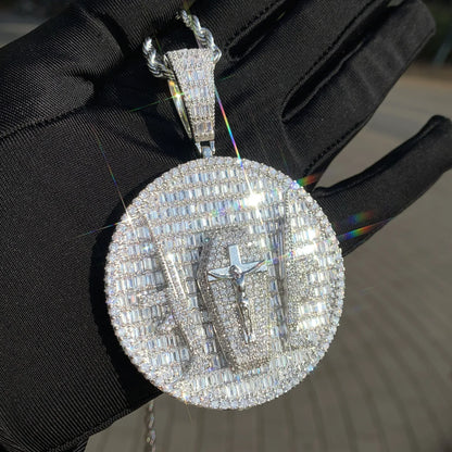 Iced Out Double Gun Cross Round Pendant Necklace – Hip Hop Step-Cut CZ Copper Jewelry - CaratixJewelry