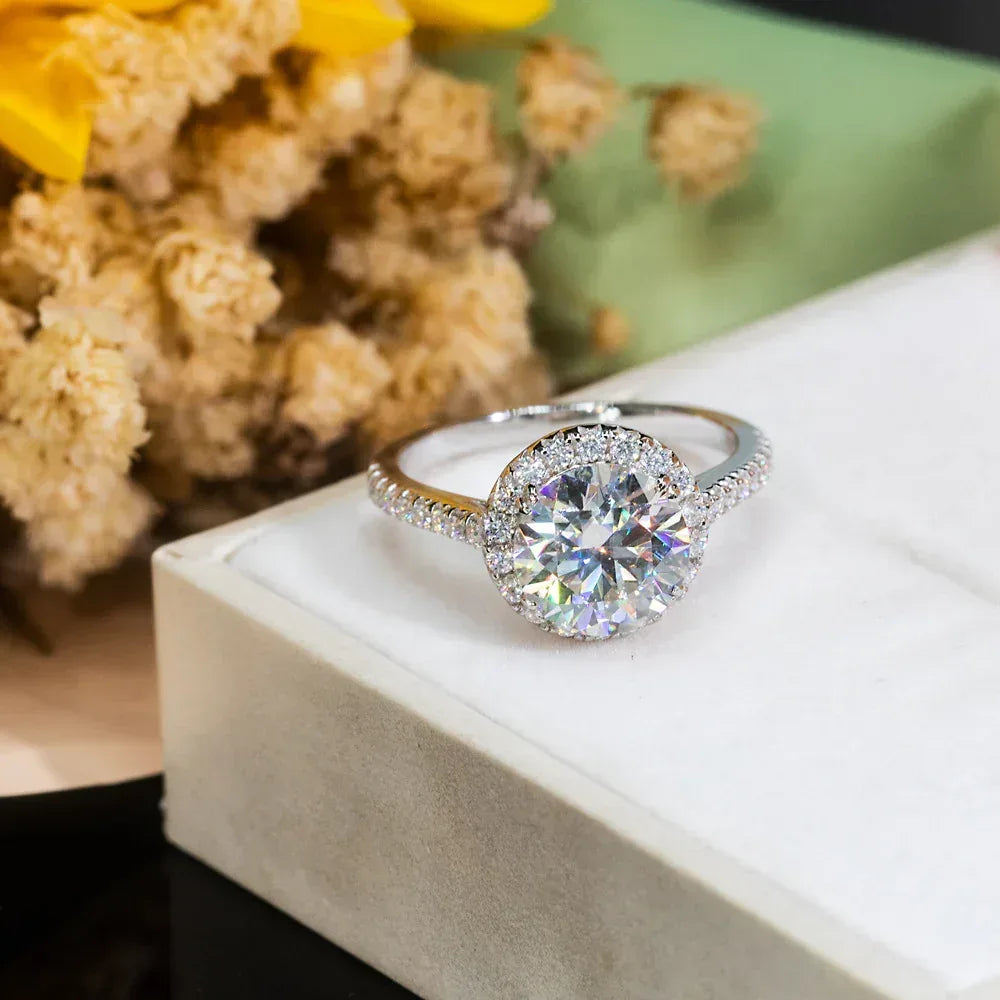3ct Round Moissanite Engagement Ring | S925 Silver Luxury Women’s Bridal Jewelry - CaratixJewelry