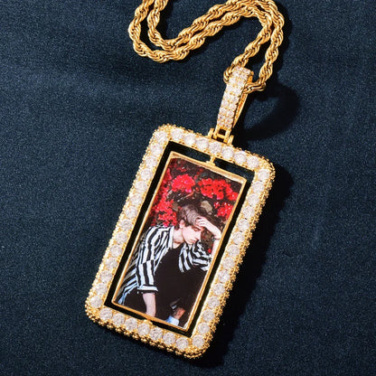 Spinning Photo Dog Tag Pendant | Iced Out CZ Custom Picture Hip Hop DIY Necklace - CaratixJewelry