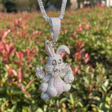Playful Iced Out Cartoon Rabbit Pendant | Men's Hip Hop Bunny Necklace | Premium Copper CZ Animal Jewelry | Streetwear Icon | Caratix - CaratixJewelry