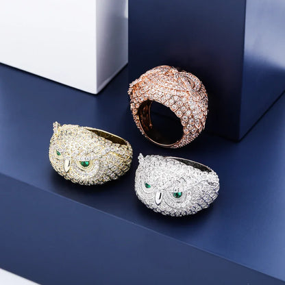 3D Iced Out Owl Ring | Textured Feather Motif Hip Hop Band | Caratix