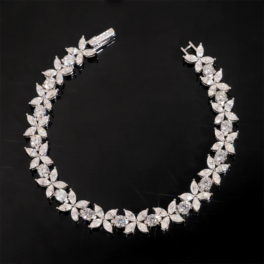 Marquise-Cut Moissanite Bracelet – S925 Sterling Silver Minimalist Iced-Out Unisex Hip Hop Streetwear Jewelry - CaratixJewelry