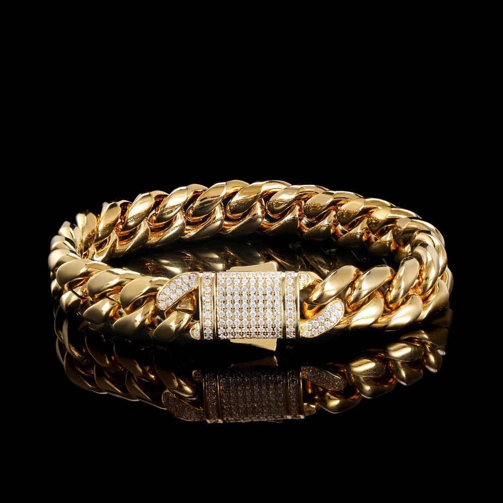 Cuban Link Bracelet with Spring Clasp and 18K Gold - CaratixJewelry