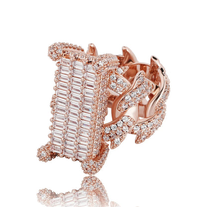 Iced Out Cuban Link Ring | Rectangular Zirconia Men's Band | Caratix
