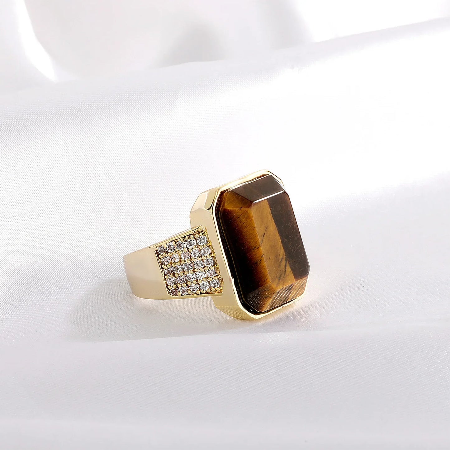 Natural Tiger's Eye Men's Ring | Solid Vintage Signet Band | Caratix