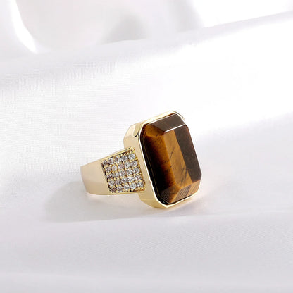 Natural Tiger's Eye Men's Ring | Solid Vintage Signet Band | Caratix
