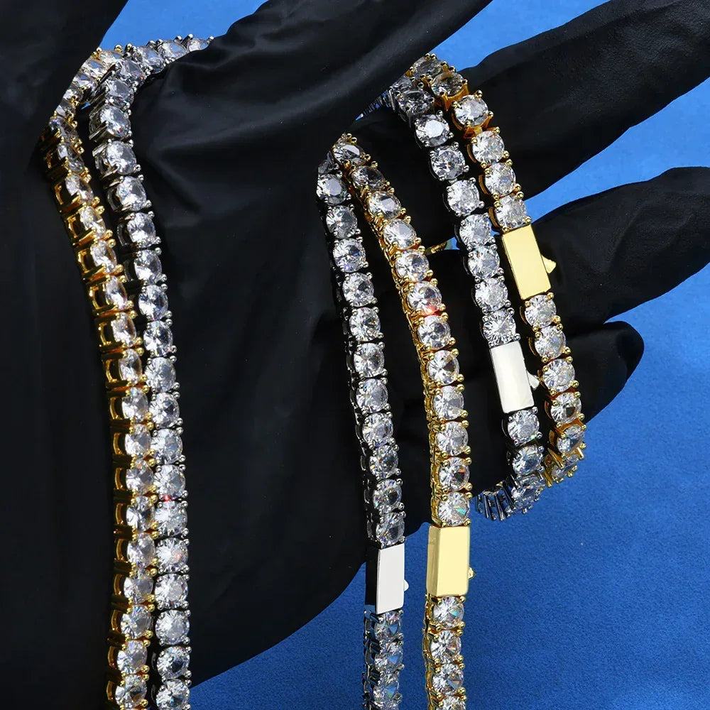 Moissanite Tennis Chain with Spring Clasp for Men – S925 Sterling Silver Luxury Hip Hop Necklace - CaratixJewelry