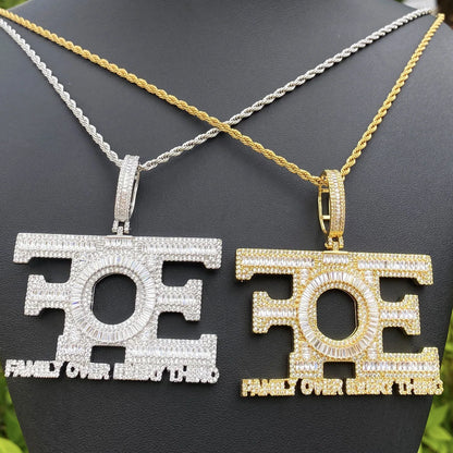 New Iced Out "FOE" Pendant | Women's "Family Over Everything" Necklace - CaratixJewelry