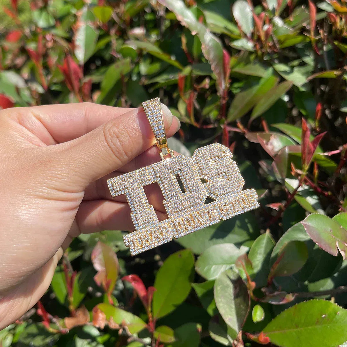Iced Out "TDS" Letter Pendant | Men's "The Dirty South" Acronym Necklace | Premium Copper CZ Squad Jewelry | Custom Block Letter Bling | Caratix - CaratixJewelry