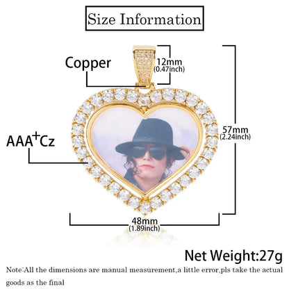 Custom Double-Sided Heart Rotating Photo Pendant Necklace with Zircon Stones for Men and Women | Caratix Jewelry - CaratixJewelry