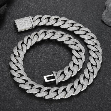 20mm Four-Row Cuban Chain Necklace with Zircon Stones - CaratixJewelry