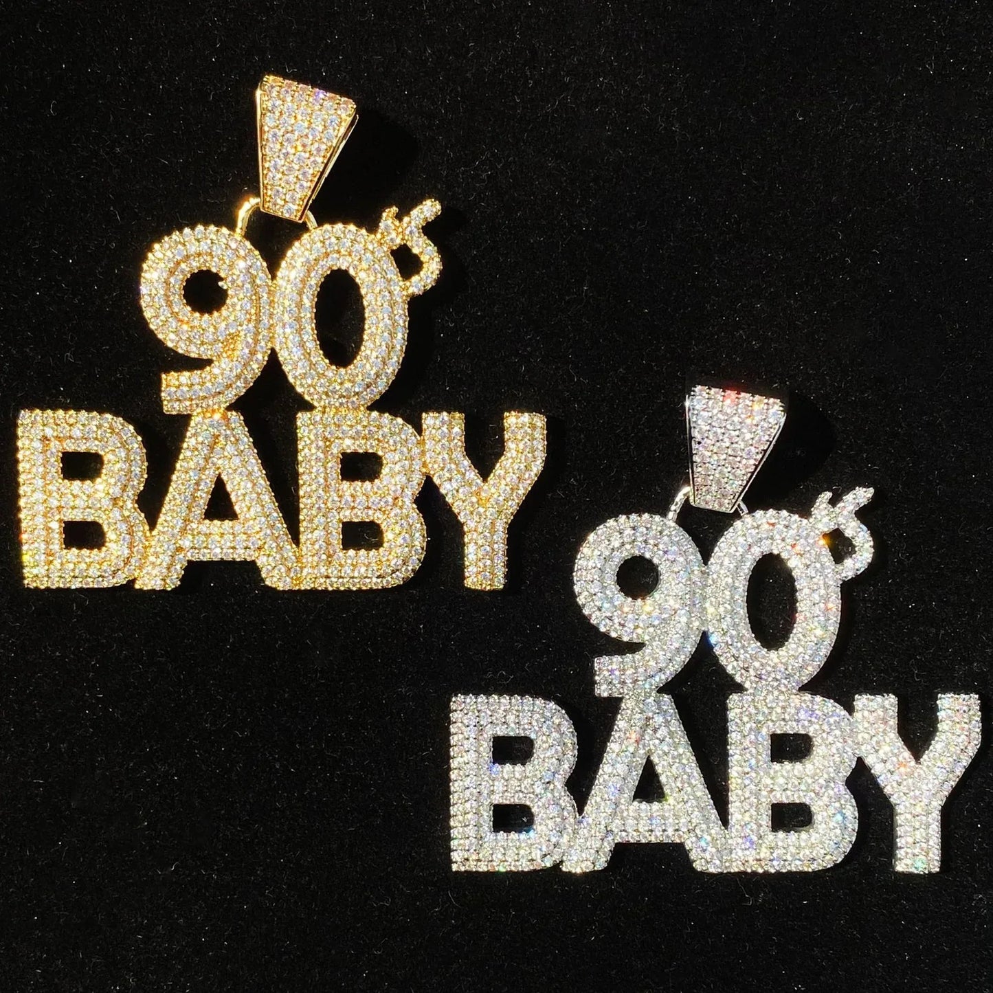 Iced Out "90s BABY" Text Pendant | Women's Y2K Nostalgia Necklace - CaratixJewelry
