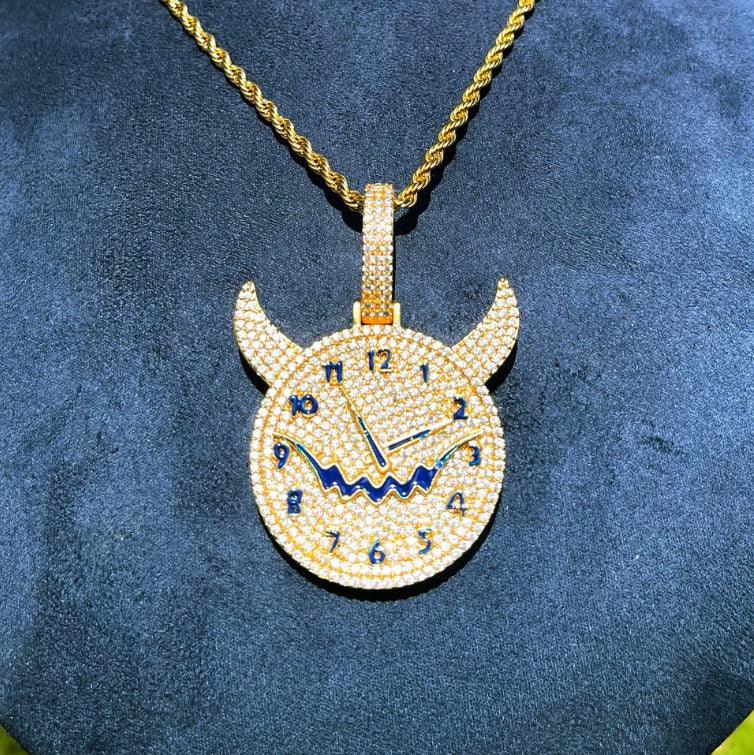 Men's Niche Skull Watch Necklace | 14K Gold Finish CZ Hip Hop Bling - CaratixJewelry