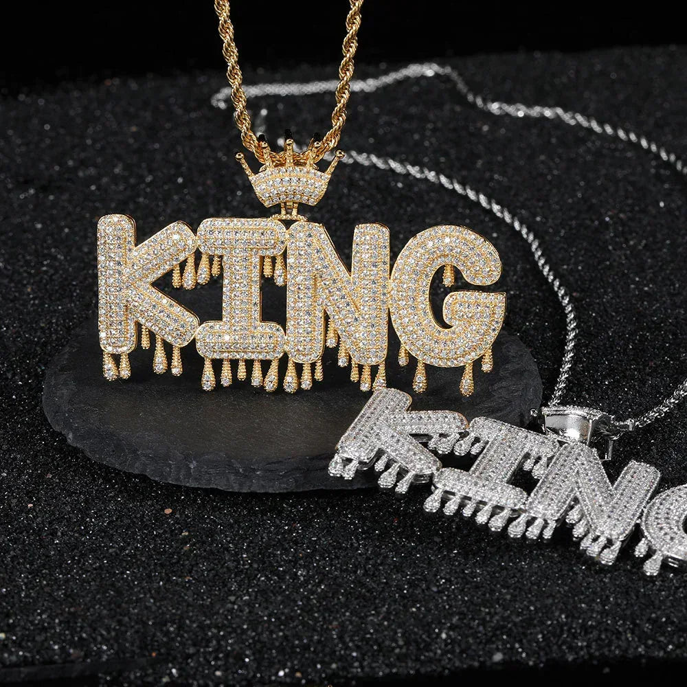 ATM Dollar Letter Pendant Necklace with T-Shaped Zircon Stones for Men | Caratix Jewelry - CaratixJewelry