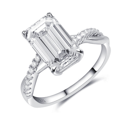 2026 Summer New S925 Silver 4ct Emerald Cut Moissanite Ring | Large 8x10mm D VVS1 | Caratix