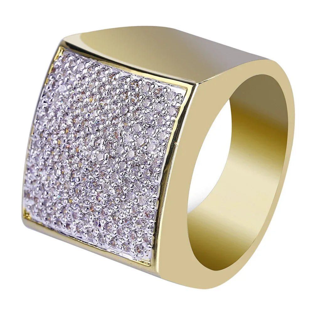 Men's Iced Out Cuban Link Square Ring | Pave Zirconia Band | Caratix