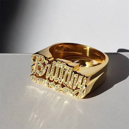 Custom Women's Name Ring | Diamond-Cut Heart Motif Statement Band | Caratix