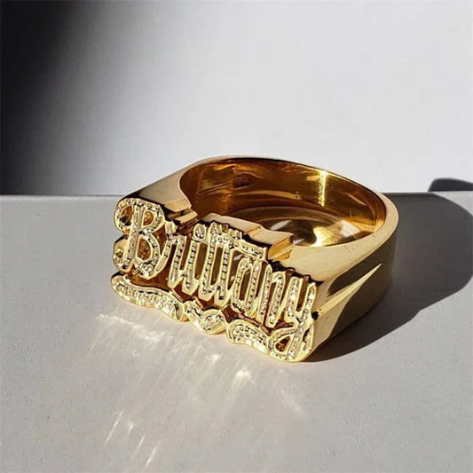 Custom Women's Name Ring | Diamond-Cut Heart Motif Statement Band | Caratix