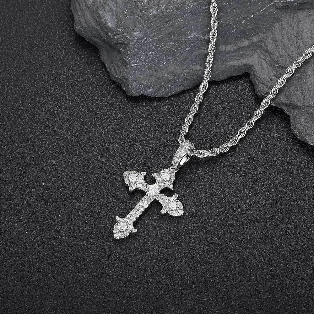 Custom Full Cross Pendant Necklace with Zircon Stones for Men | Caratix Jewelry - CaratixJewelry