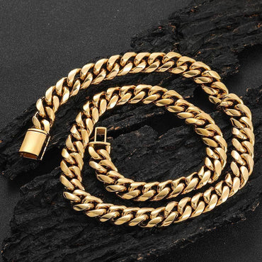 Stainless Steel Cuban Link Necklace with Flip Clasp Polished Hip Hop Jewelry for Men | Caratix Jewelry - CaratixJewelry