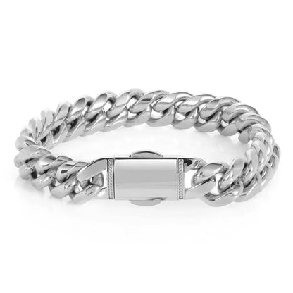 Iced Out Cuban Bracelet Stainless Steel Titanium | Caratix Jewelry - CaratixJewelry