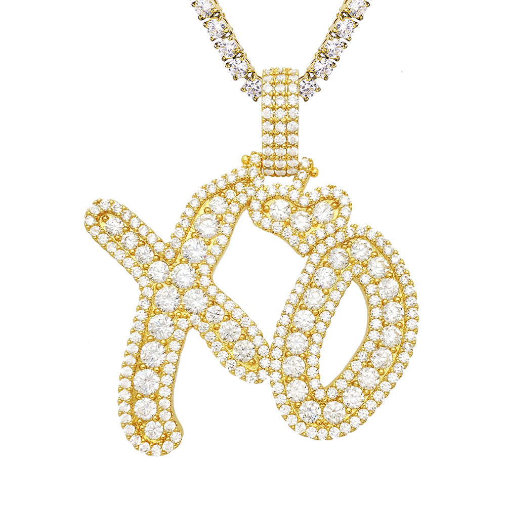 Iced Out XO Letter Pendant | Men's Gold Plated Hip Hop Alphabet Charm | Caratix
