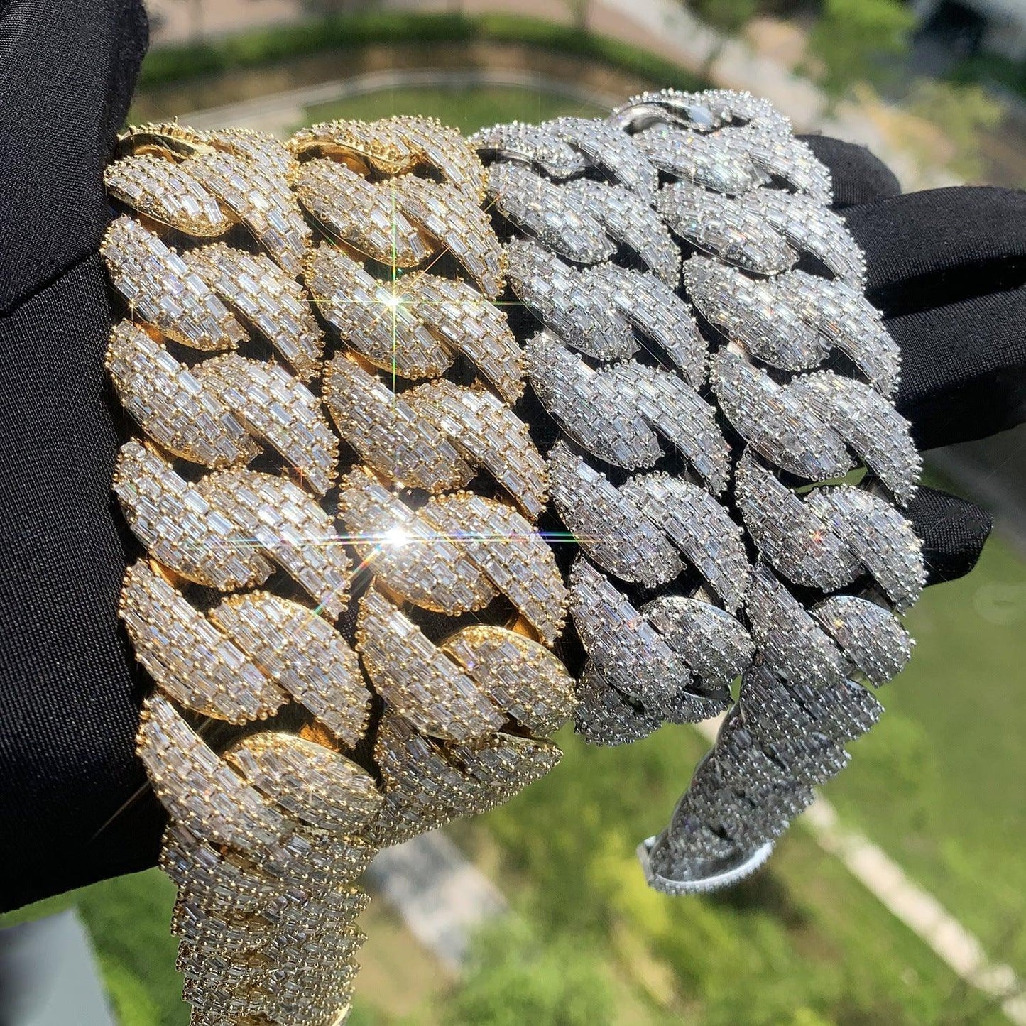 T-Shape Cuban Chain Necklace with Crescent Slanted Clasp | Hip Hop Street Jewelry | Caratix Jewelry - CaratixJewelry