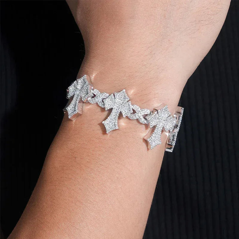 8–26mm VVS Moissanite Cross Bracelet – S925 Sterling Silver Iced-Out Unisex Hip Hop Streetwear Jewelry - CaratixJewelry