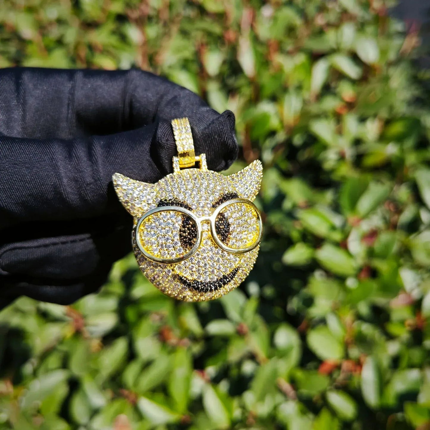 Four-Eyed Cartoon Pendant Necklace | CZ Iced Out Hip Hop Men’s Streetwear Jewelry - CaratixJewelry