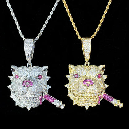 Iced Out Bully Dog Head Pendant | Men's CZ Pit Bull Necklace - CaratixJewelry