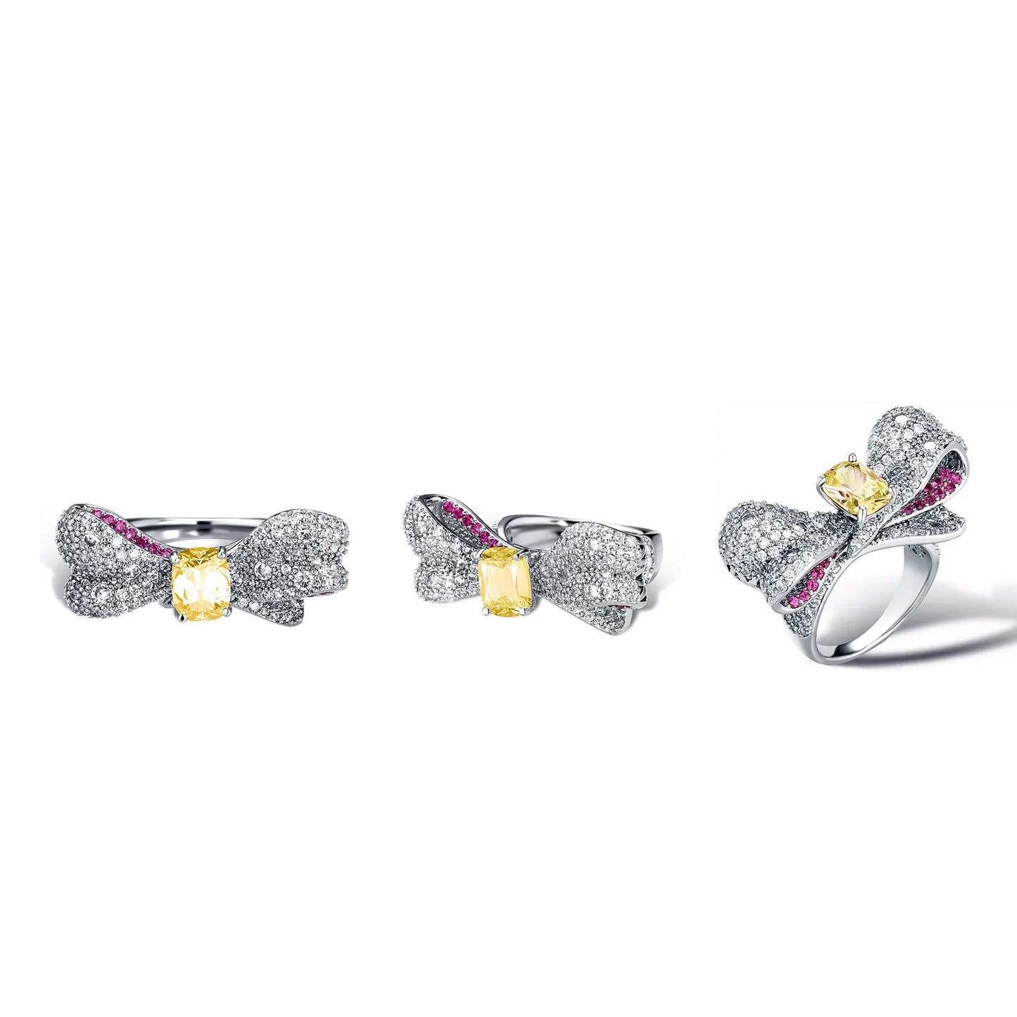 Colorful Gemstone Bow-knot Ring | Iced Out Rainbow Band | Caratix