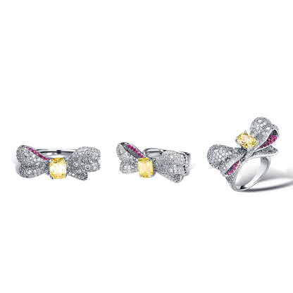 Colorful Gemstone Bow-knot Ring | Iced Out Rainbow Band | Caratix