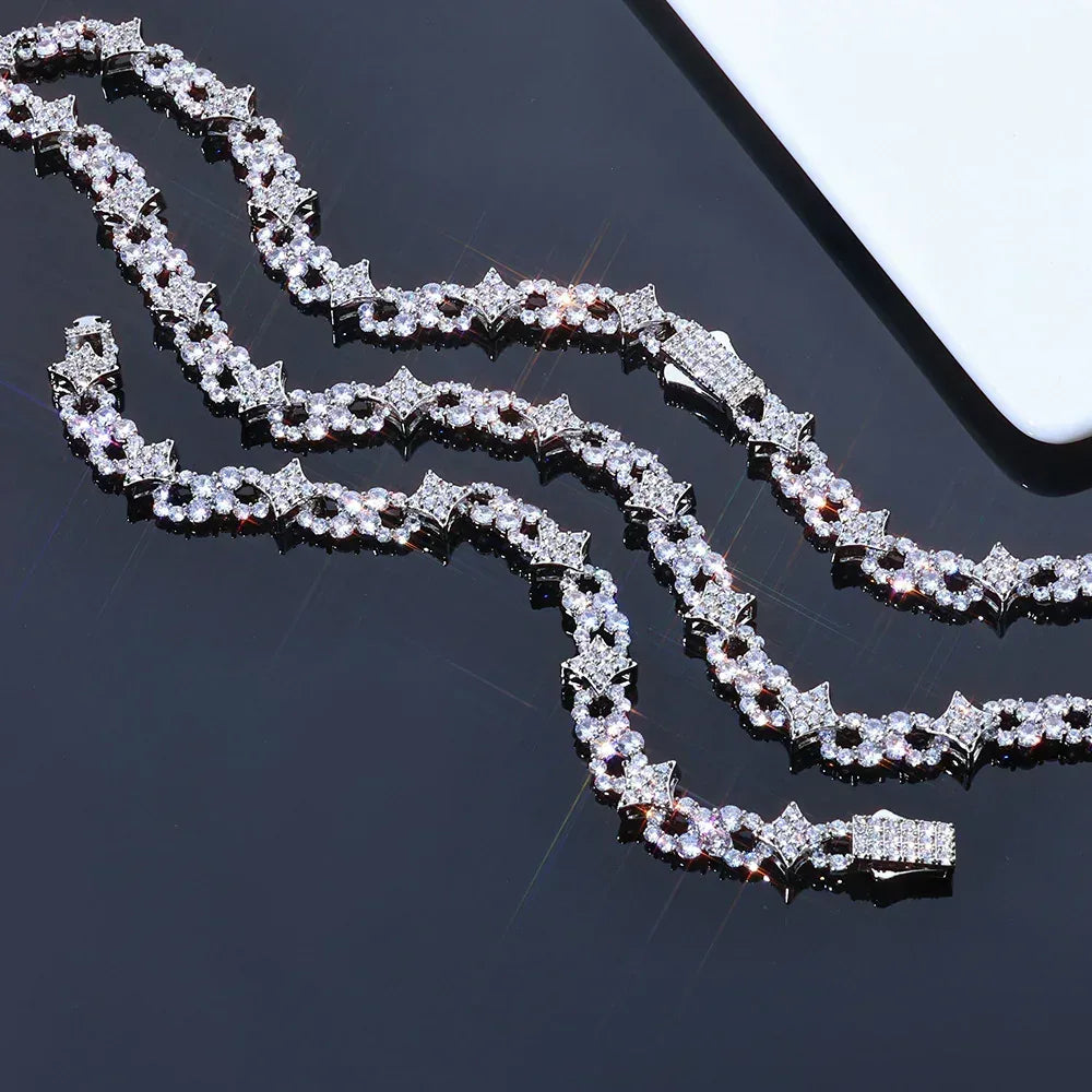 12mm Star Moissanite Cuban Link Chain – S925 Sterling Silver Iced-Out Hip Hop Men’s Luxury Streetwear Necklace - CaratixJewelry